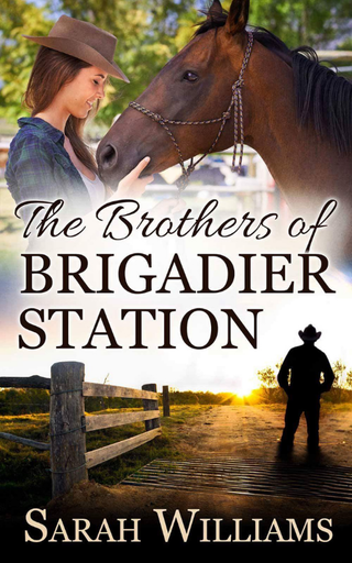 Book cover of 'The Brothers of Brigadier Station' featuring a woman and horse on a ranch.