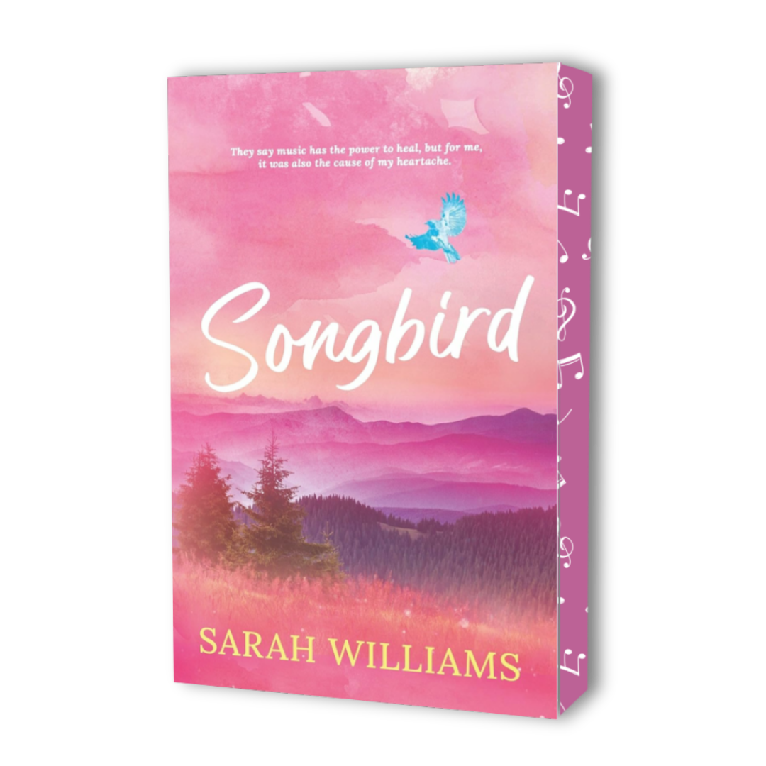 Book cover of 'Songbird' by Sarah Williams with a pink sky and silhouette of trees.