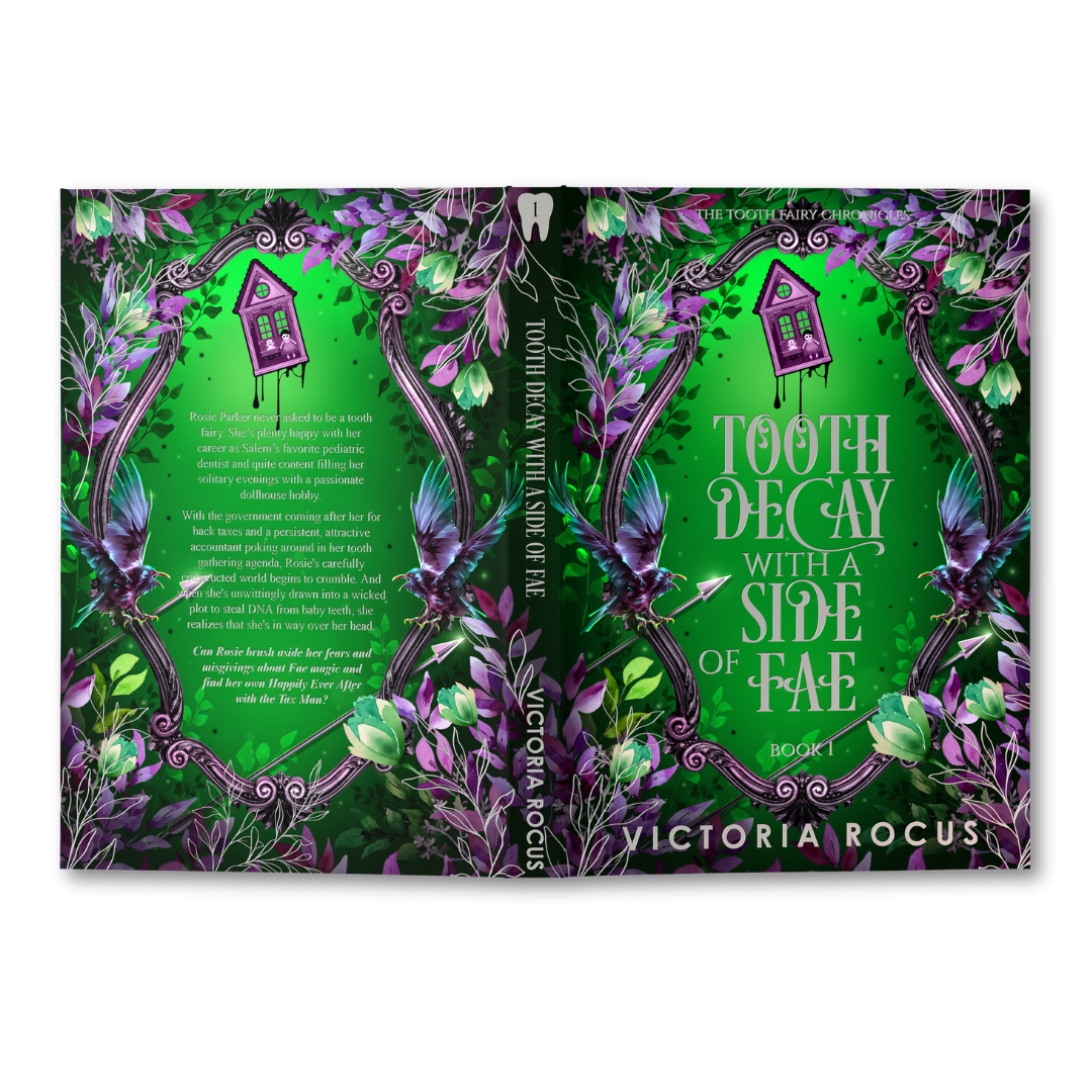 Special Edition 'Tooth Decay with a Side of Fae' by Victoria Rocus on a green and purple background